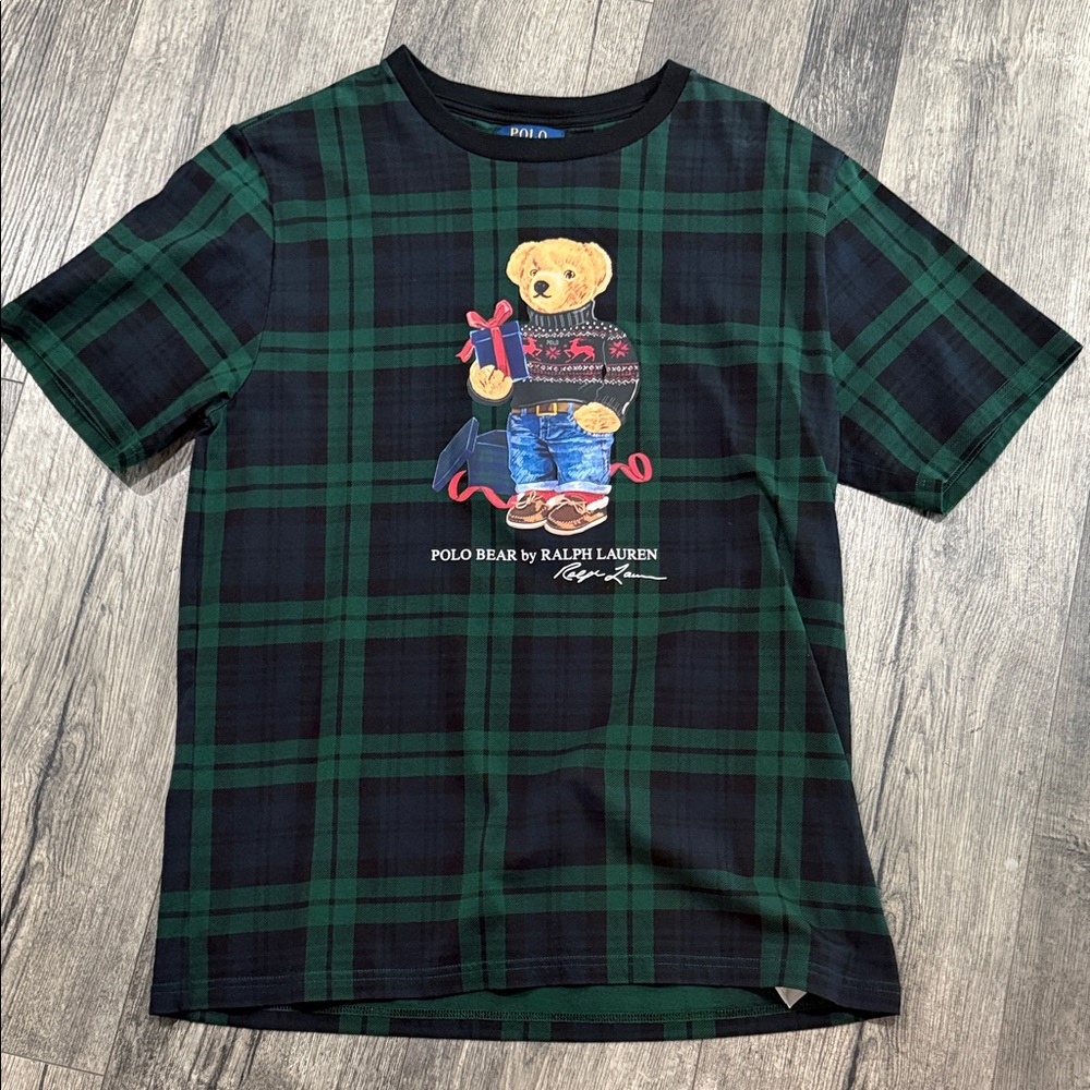 Polo by Ralph Lauren Black & Green Plaid Polo Bear Tee